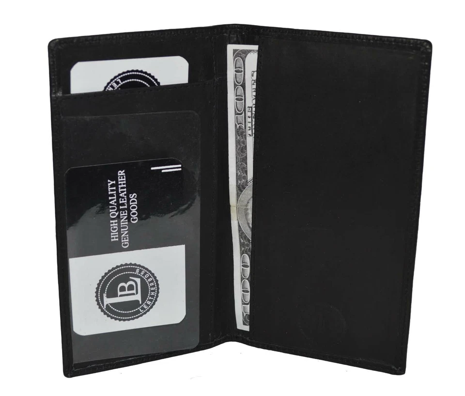 Checkbook Cover Holder Super Slim Plain Mens Womens Genuine Leather Cowhide New - Image 2 of 4