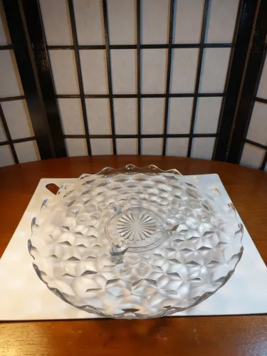 Fostoria American Clear Footed 12" dia Torte Plate Sawtooth Edge Cubism 
