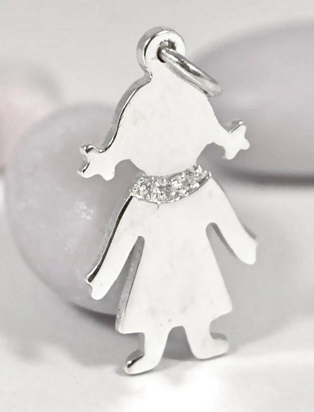 Bimba ciondolo argento 925 cubic zirconia pendente collana girocollo bambina - Immagine 3 di 3