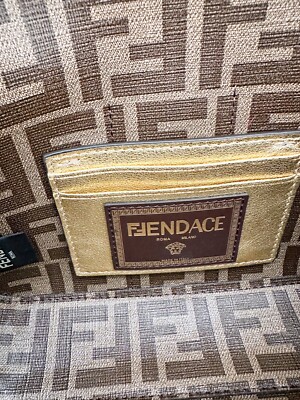 Fendi x Versace Fendace Logo Metallic Brooch Baguette NM Zucca