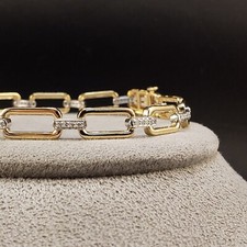 14K Two Tone Gold Plated Diamond Lab Created 3Ct Round Cut Paperclip Bracelet