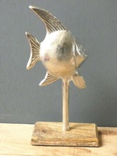 Metal Fish On Wooden Base - 30 cm