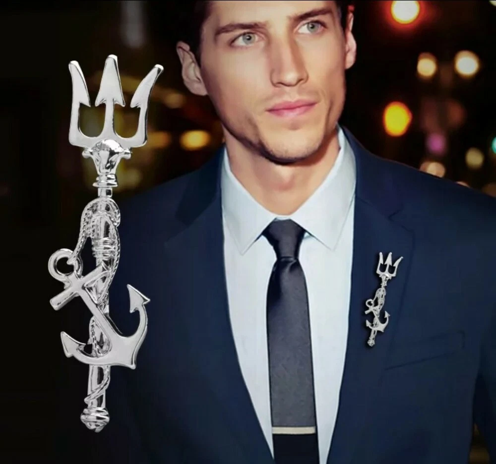 Huture 3PCS Men's Brooch Suit Pin Badge with Chains Brooch Buckle Chain  Collar Lapel Pin for