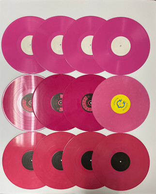 Lot of (12) - 12'' Assorted Pink Color Vinyl Records For Crafts w/ Free Shipping