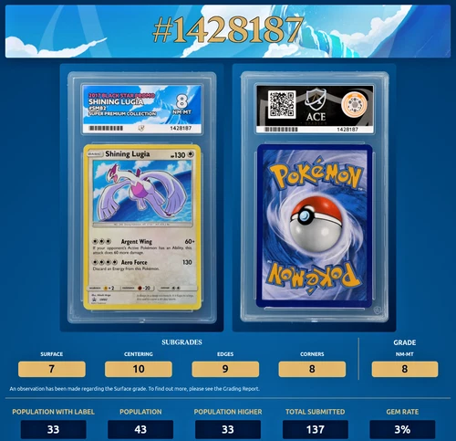 Shining Lugia Black Star Promo SM82 Holo - Graded Ace 8 NM-MT