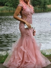 Camille La Vie blush pink mermaid dress. Size 4 beaded formal gown