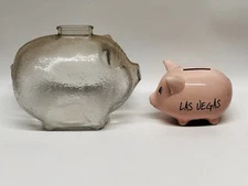 Vintage Glass Piggy Bank Lot Of 2 Las Vegas