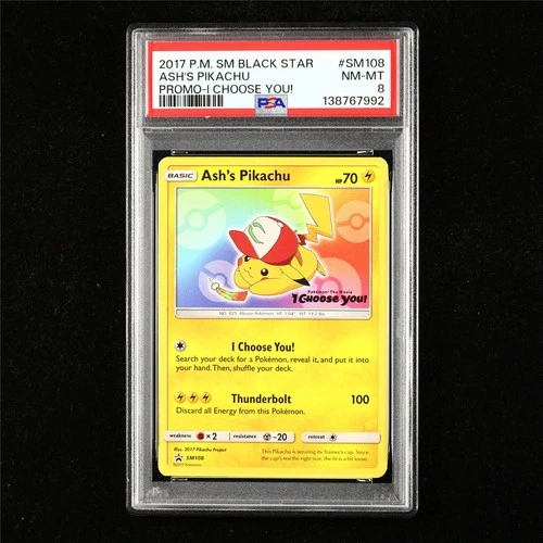 PSA 8 NM-MT 2017 Pokemon ENG Ash's Pikachu SM108 Promo(1)