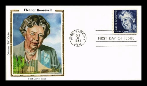 US COVER ELEANOR ROOSEVELT FIRST DAY ISSUE COLORANO SILK CACHET
