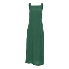 Women's Linen Square Neck Slit Maxi Dress French Style Summer Vacation