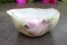 Asymmetrical Handpainted Limoges Porcelain Open Salt Dip, Cellar, Dish w/Roses!