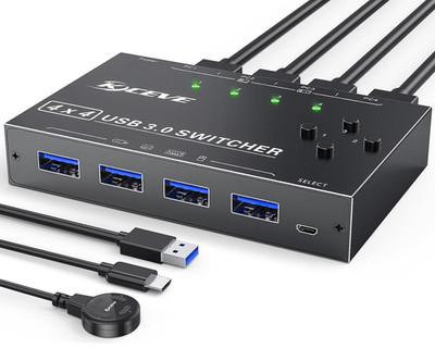 USB 3.0 Switch Selector 4 Port, KVM Switcher 4 Computers Sharing 4 USB Devices,U