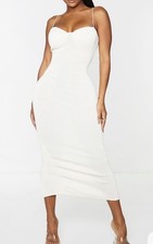NWT Pretty Little Thing Shape Cream Plisse Strappy Cup Detail Midaxi Dress Sz 8