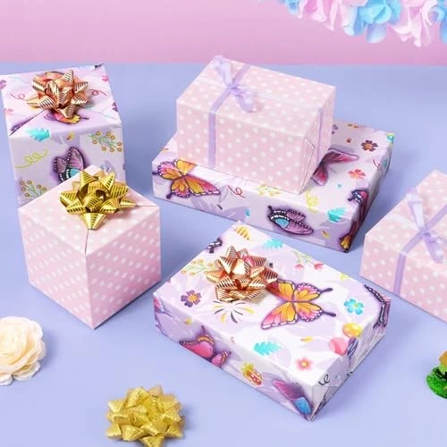  Wrapping Paper -1 Roll 17” x 33 ft Reversible Birthday Wrapping Butterfly - Image 3 of 4
