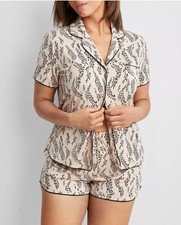 State of Day Women's 2-Pc. Short-Sleeve Notched-Collar Pajama Set Beige M