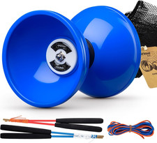Pro Triple Bearing Medium 5" Blue Chinese Yoyo Diabolo Toy with Carbon Sticks+1 