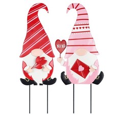 Valentines Day Decorations Outdoor, 2 Pcs Metal Gnomes Decorative Garden Stak...