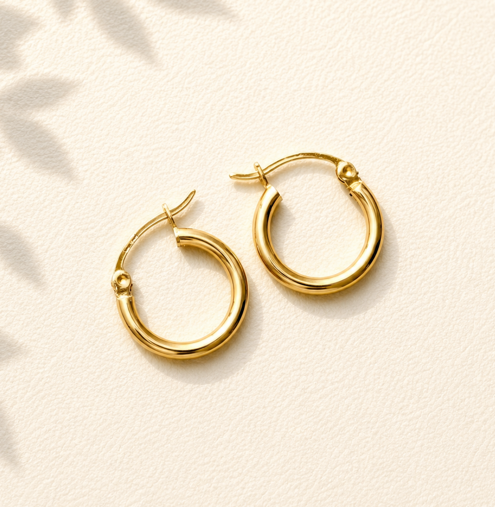 Real Solid 14K Yellow Gold Polished Round Tube Hoop Earrings Medium, Hinged