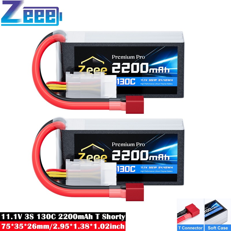 2x Zeee Short 3S 11.1V 2200mAh Lipo Battery 130C T Plug for Car FPV Drone Truck