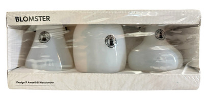 New IKEA Blomster White 3'' Bud Vases Hand Blown Glass Amsell Wesslander Set of 3