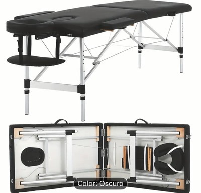 Folding Massage Table with Height-adjustable Beech Wood Frame-Black