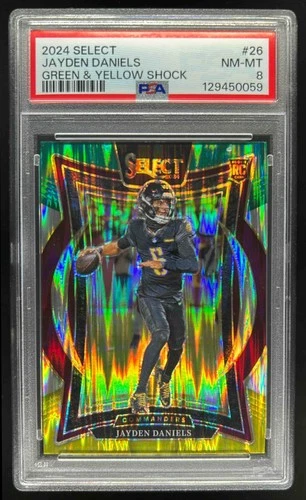 2024 Select Jayden Daniels Concourse RC Green and Yellow Prizm Shock #26 PSA 8