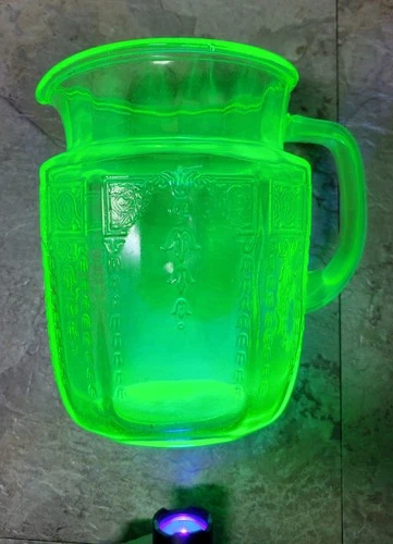 Vintage Anchor Hocking Uranium Green Princess Pitcher Depression Glass 6 Inch