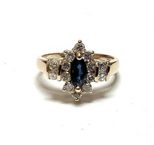 14K Solid Yellow Gold Natural Marquise Sapphire Diamond Ring 3.9g Size 6