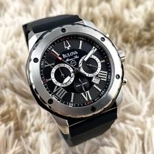 Bulova Marine Star Quartz Watch 44mm Black Dial Men's Watch 98B127