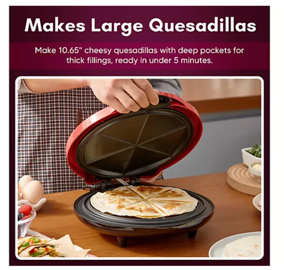 Elite Cuisine 11 дюймов Quesadilla Maker, 2-позиционная защелка с замком - Изображение 3 из 4