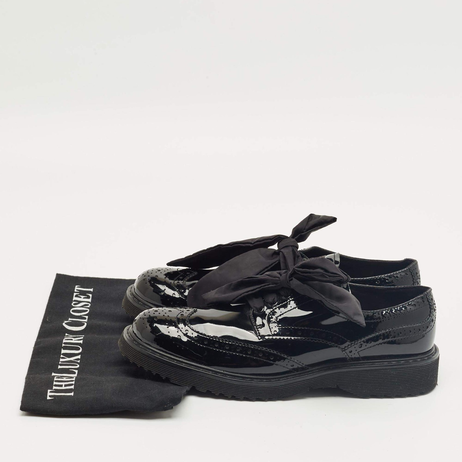 Prada Black Patent Leather Lace Up Brogue Sneakers Size 39 thumbnail 9