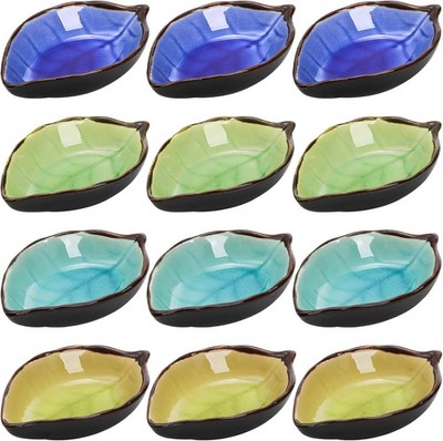 12 Pack Ceramic Soy Sauce Dish, 4 Inch 2 Oz Leaf Shape Small Sauce Dish Salsa Di