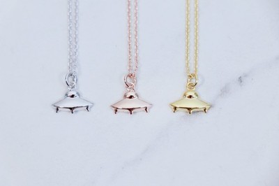 Dainty Alien or UFO Pendant Necklace, Birthday Gift, Hobby Gift, Holiday Gift