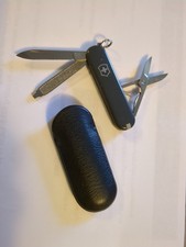 VTG Victorinox Rostfrei Classic Black Swiss Army Knife Keychain w/Leather Sheath