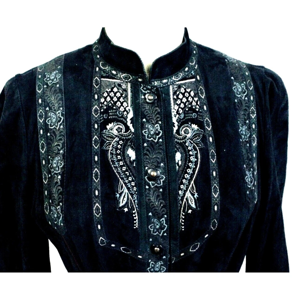 Abrigo de vestir vintage de gamuza pintado a mano Roberto Cavalli años 70 azul rojo tubería L Foto 3 de 4