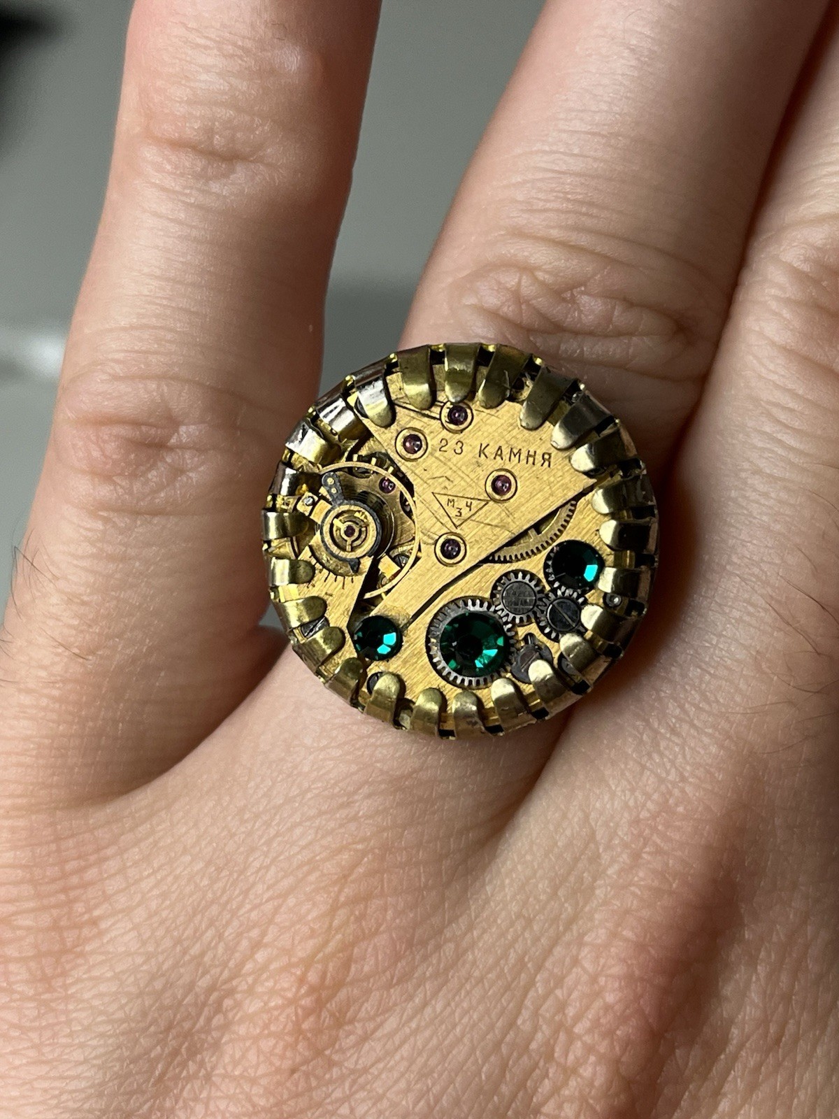Steampunk Adjustable Ring with Soviet Watch Movem… - image 1
