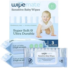 Wipemate Baby Wipes Hypoallergenic Soft Durable No Fragrance Plastics 240 total