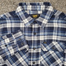 Lee Flannel Shirt Mens Medium Blue Plaid Regular Fit Double Pocket Button Up NWT