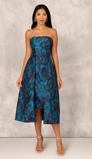 Aidan Mattox by Adrianna Papell Blue Black Multi Floral Jacquard Dress Sz 2 NWT