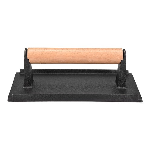 HD Commercial Cast Iron Steak Weight Wooden Handle Bacon Grill Hamburger - Picture 1 of 7