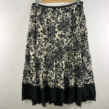 Womens Floral Embroidered Midi Skirt Sz 10 Petite Whimsigoth Dark Romantic Boho