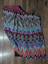 Bisou Bisou Womens One Shoulder Mini Drape Dress Colorful Over Black Sheath Sz 8