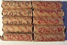 2025 P & D Rolls of Circulated pennies. 50 coins per roll. Quantities available