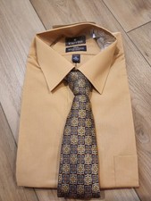 Stafford Cotton Blend Tan Long Sleeve Shirt  Necktie Size XL 17 - 17.5