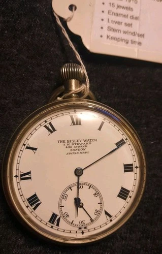 1910 Atlas 15 Jewels Pocket Watch The Bisley London Swiss Made Vtg Antique Works