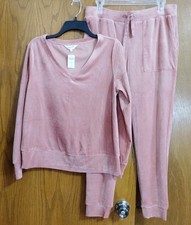 Soma Weekend Womens MEDIUM Velour Lounge Pajama Set NWT Clay Rose Joggers Top