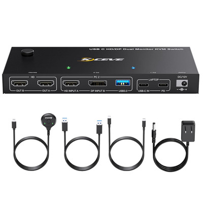 USB C HDMI DP KVM Switch for 1 Desktop+1 Laptop, Dual Monitor KVM Switch 4K@60Hz