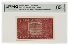 POLEN Banknote 1 Marka 1919, Serie GA PMG Grade MS 65 EPQ Gem Uncirculated