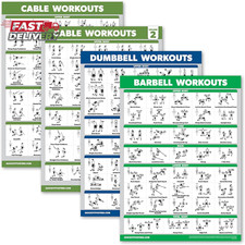 4 Pack - Cable Machine Workout Posters Volume 1 2 Dumbbell Exercises Barbe