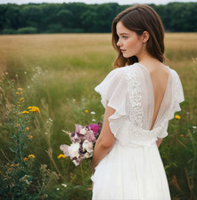 Sweetheart Ivory Chiffon Bridal Gown With Flutter Sleeves Size 6